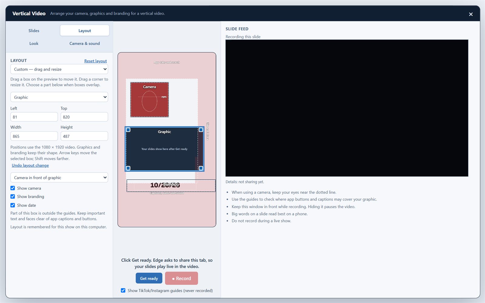 ForecastCanvas Vertical Video workspace with a portrait output layout