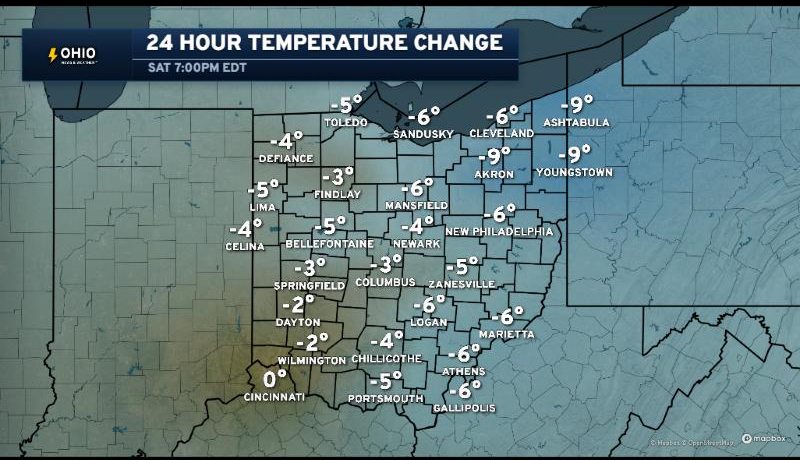 Ohio 24 Hour Temperature Change map
