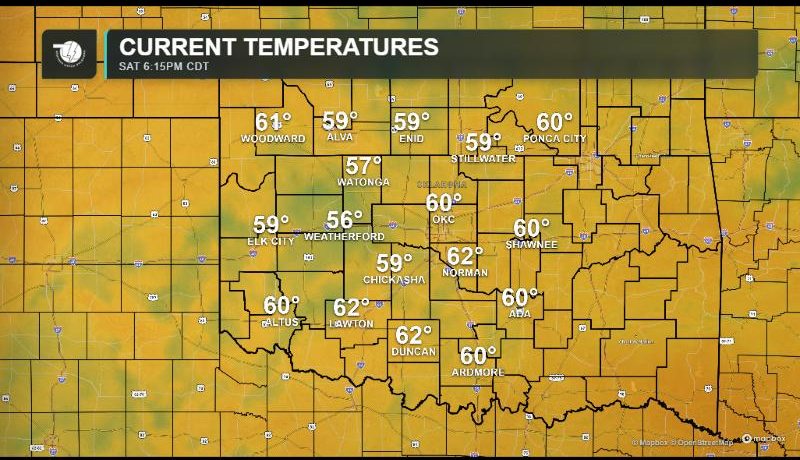 Weather Watch Oklahoma Current Temperatures map